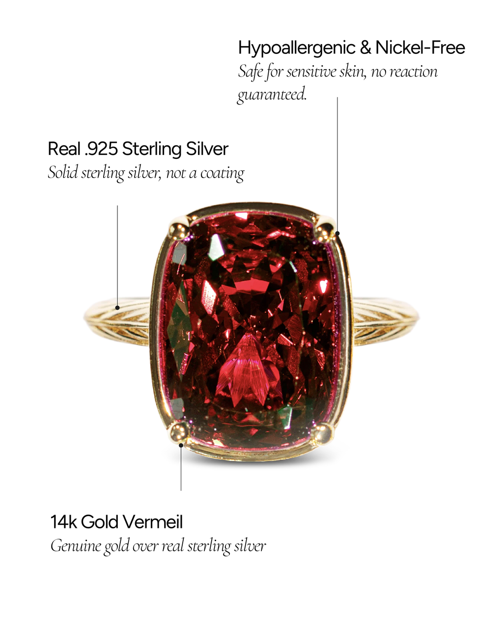 Sterling Silver Elongated Cushion Garnet CZ Cocktail Ring