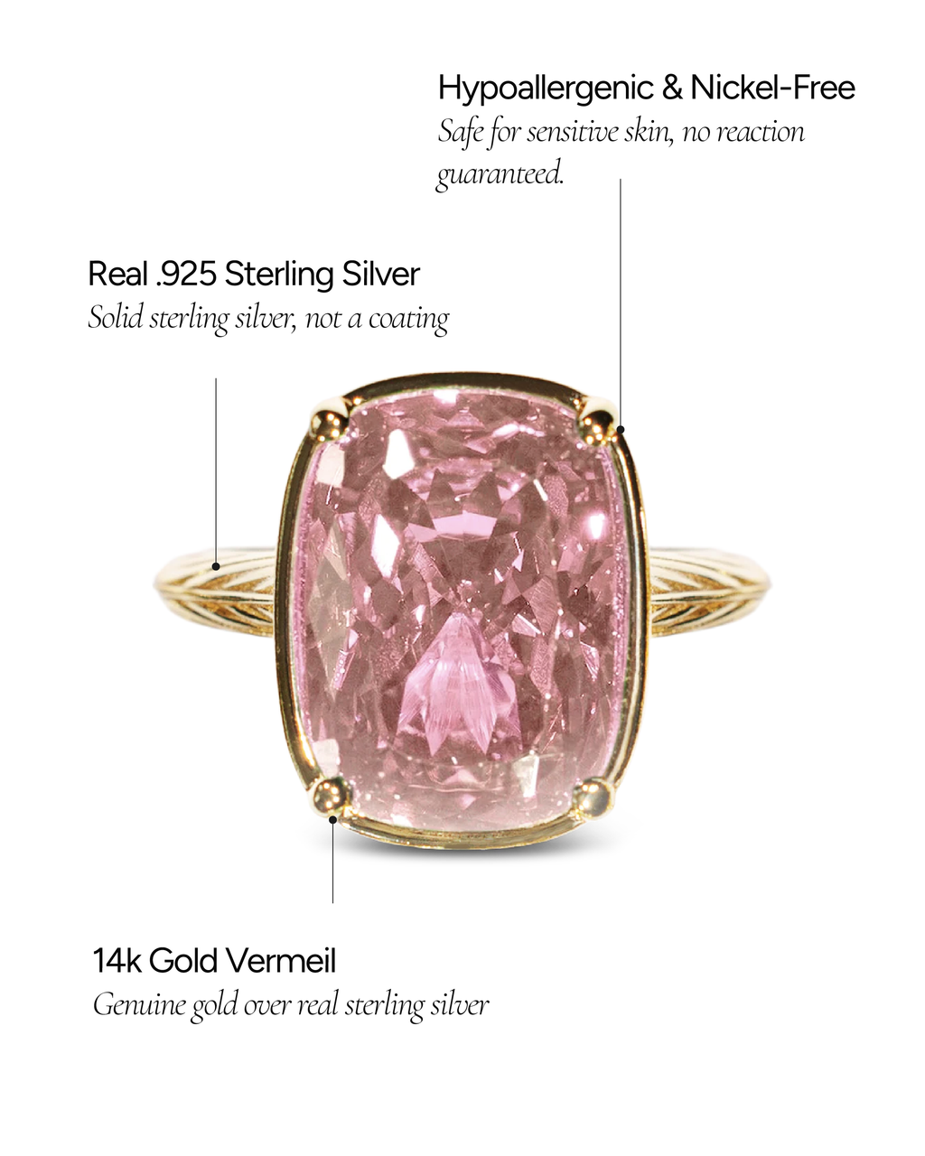 Sterling Silver Elongated Cushion Pink Sapphire CZ Cocktail Ring