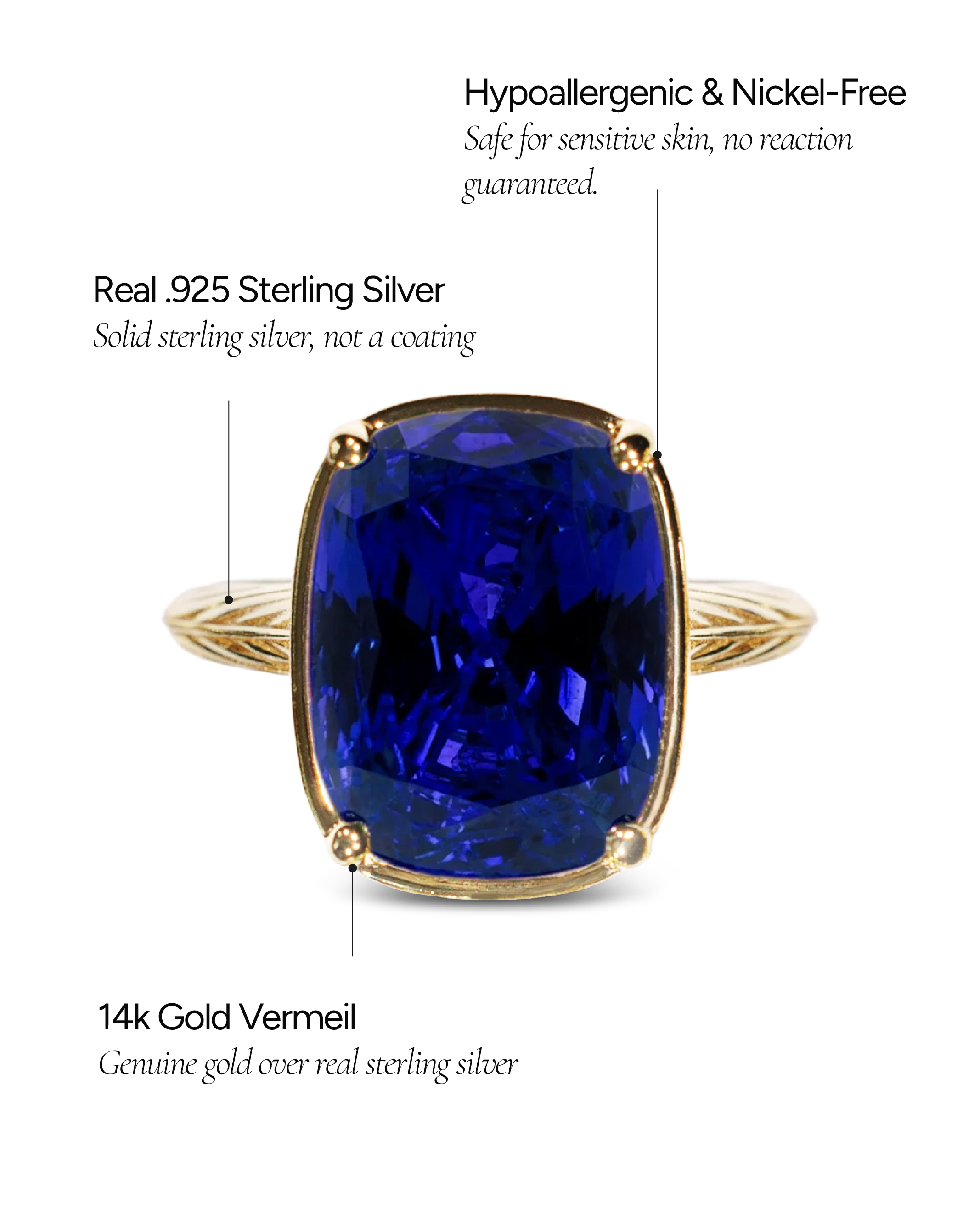 Sterling Silver Elongated Cushion Sapphire CZ Cocktail Ring