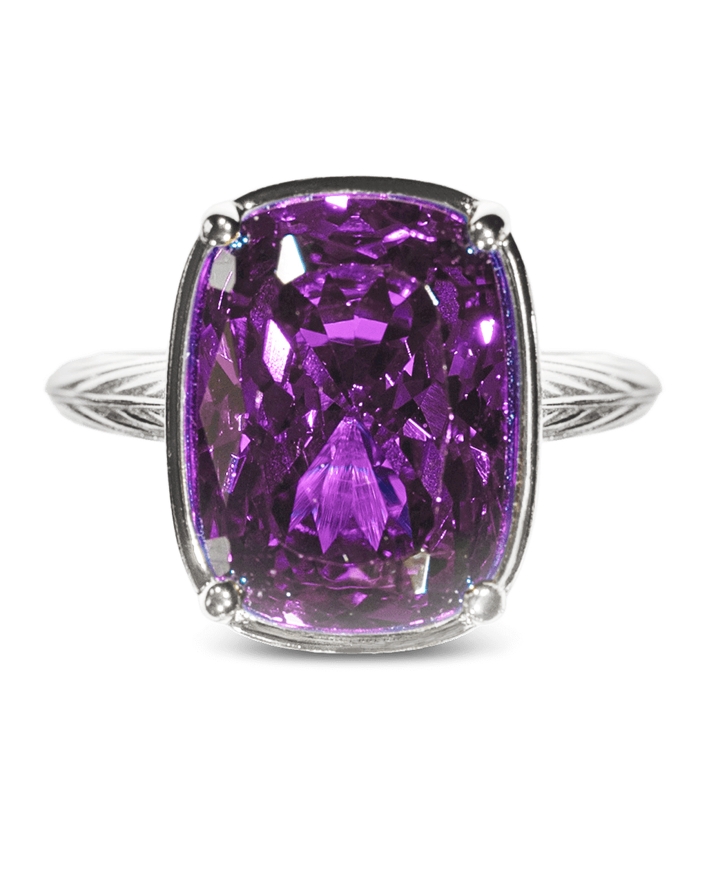 Sterling Silver Elongated Cushion Amethyst CZ Cocktail Ring
