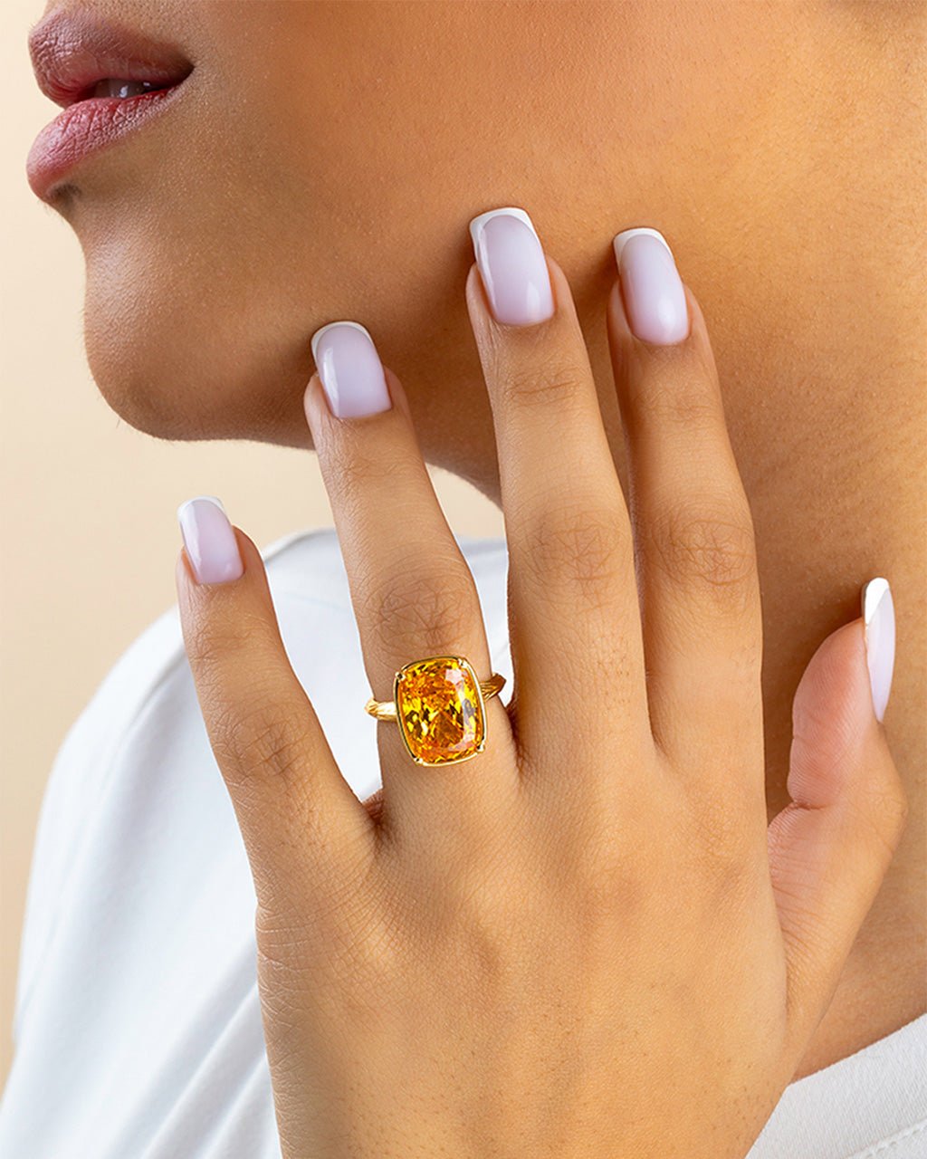 Sterling Silver Elongated Cushion Canary CZ Cocktail Ring