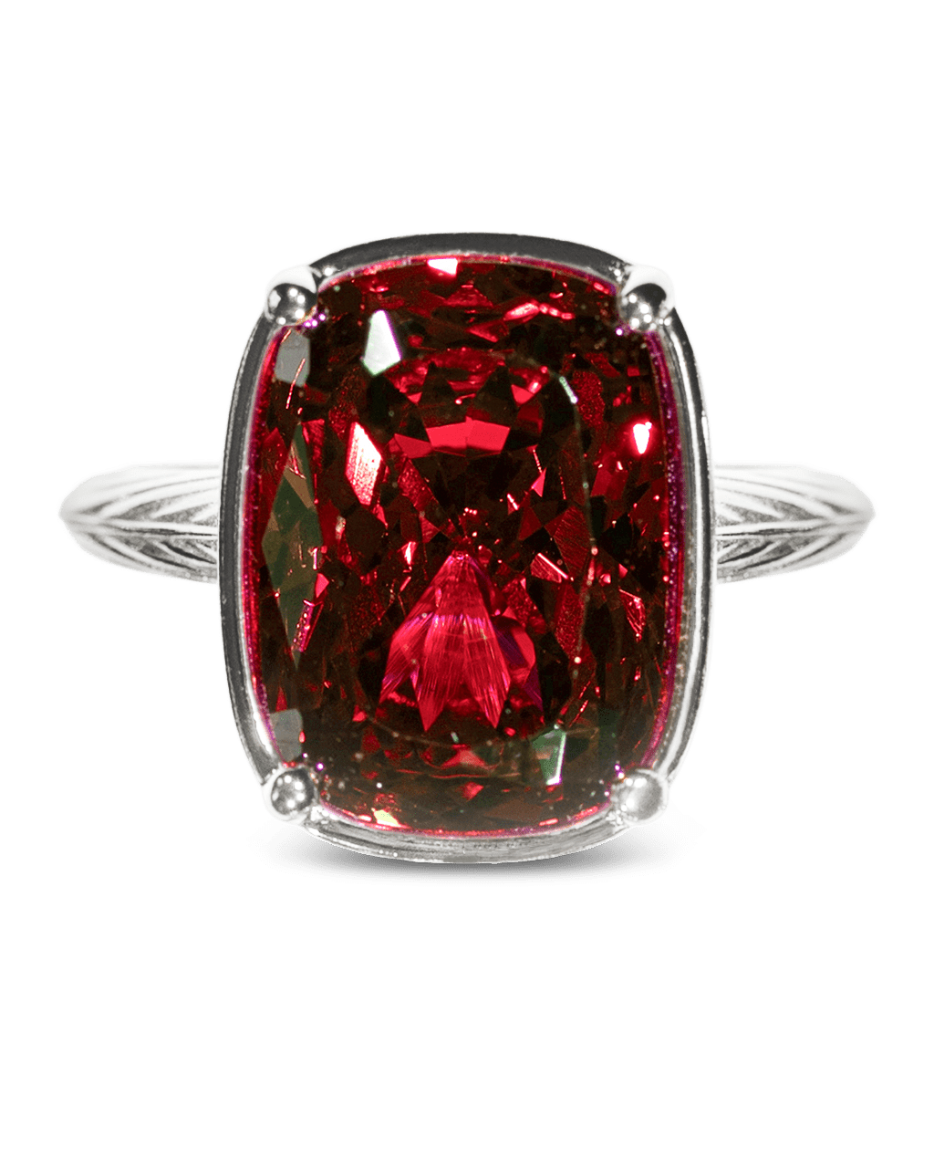 Sterling Silver Elongated Cushion Garnet CZ Cocktail Ring
