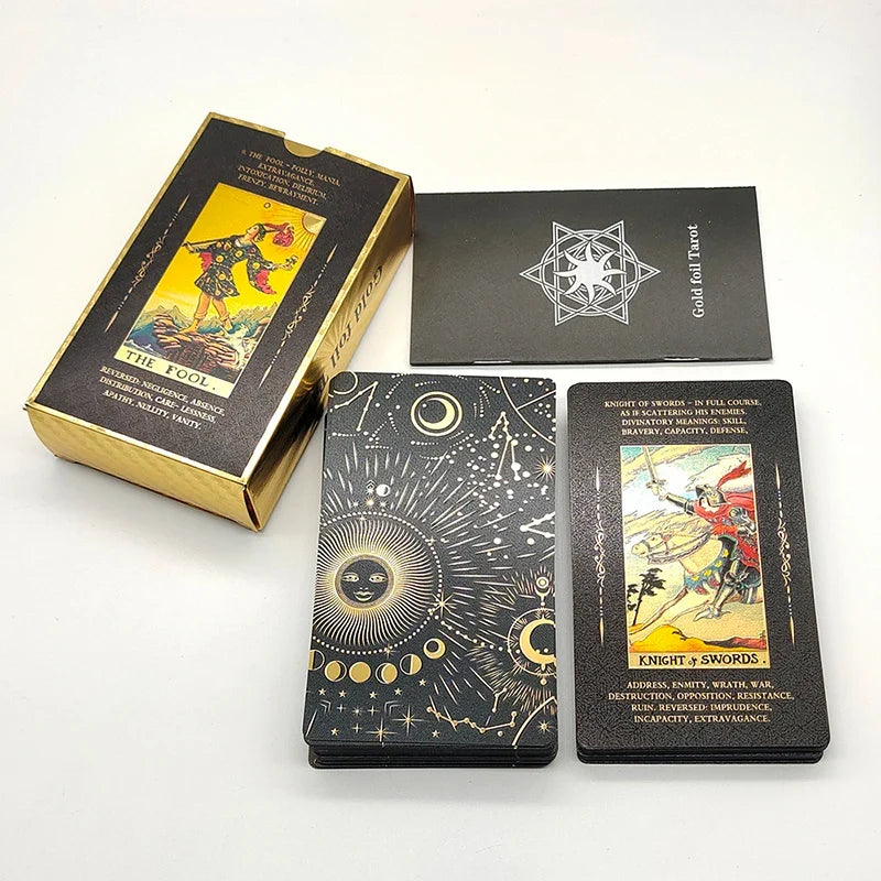 New Version Plastic Tarot Rider Waite Waterproof Gold Foil Tarot Deck With Nice PVC Package Prediction Cards Game