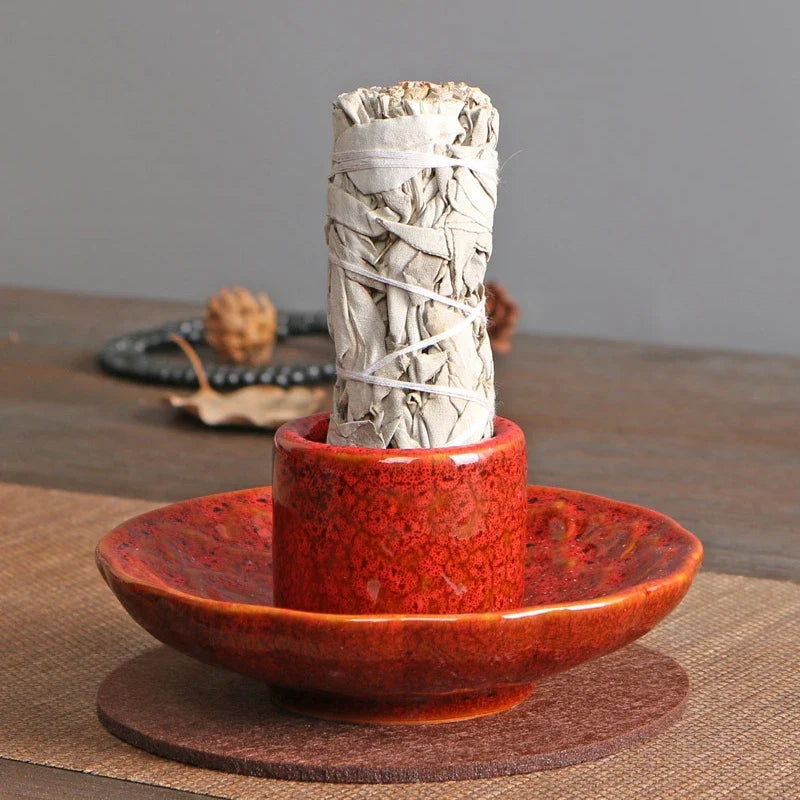 Lotus Palo Santo Holder Ceramic Sage Holder Incense Holder Ash Catcher Tray Incense Burner for Meditation Yoga Room