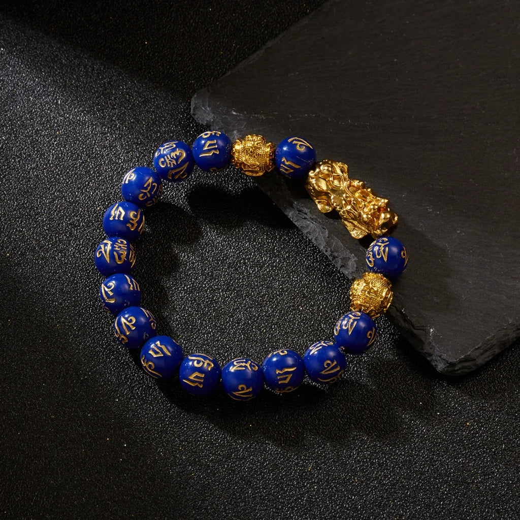 Feng Shui Gold Color Pixiu Bracelet For Women Men Chinese Lucky Wealth Black Obsidian Crystal Natural Stone Beads Bangle Jewelry