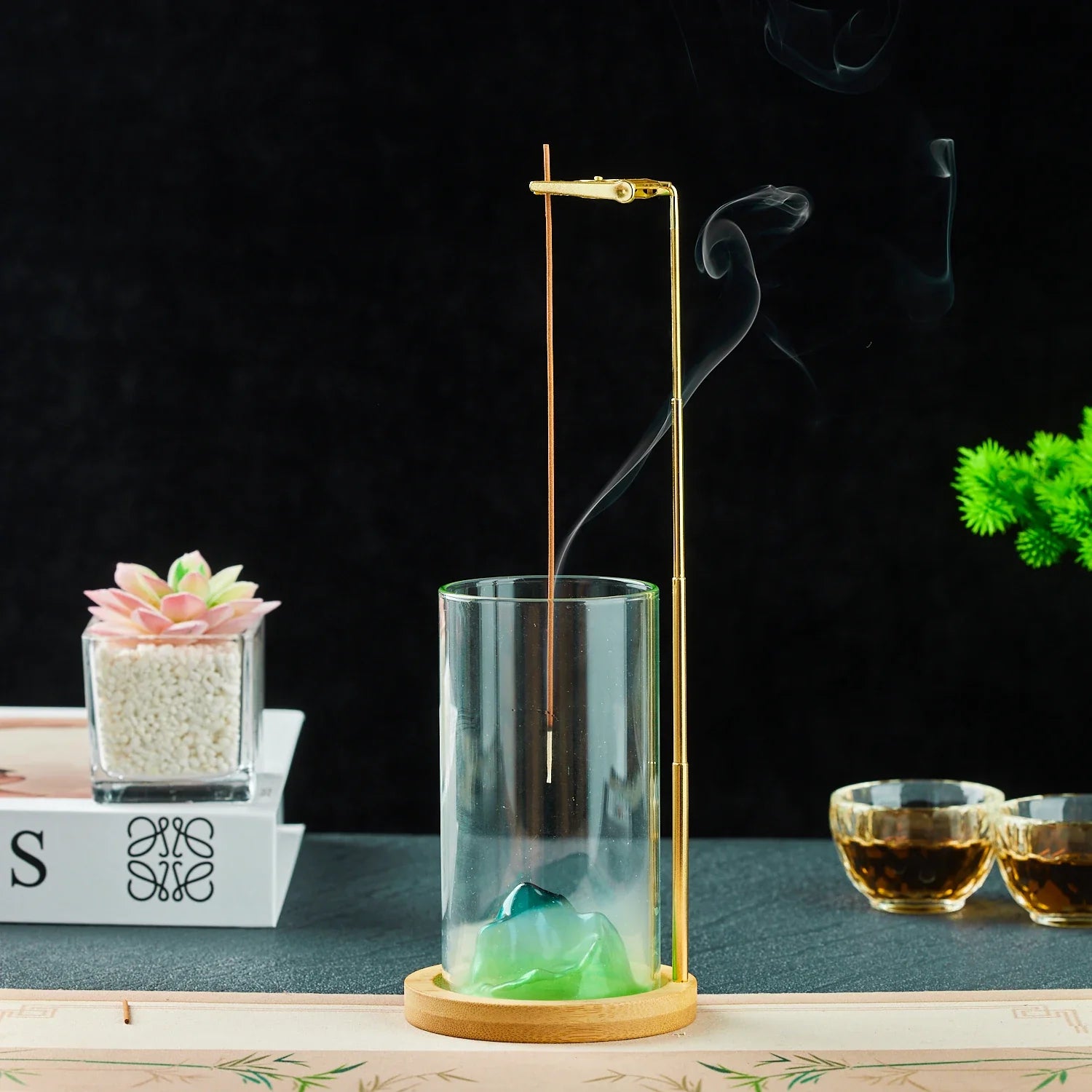 Glass Mountain Incense Holder Height-adjustable Incense Stick Holder Anti-Ash Incense Burner for Yoga Meditation SPA Home Decor