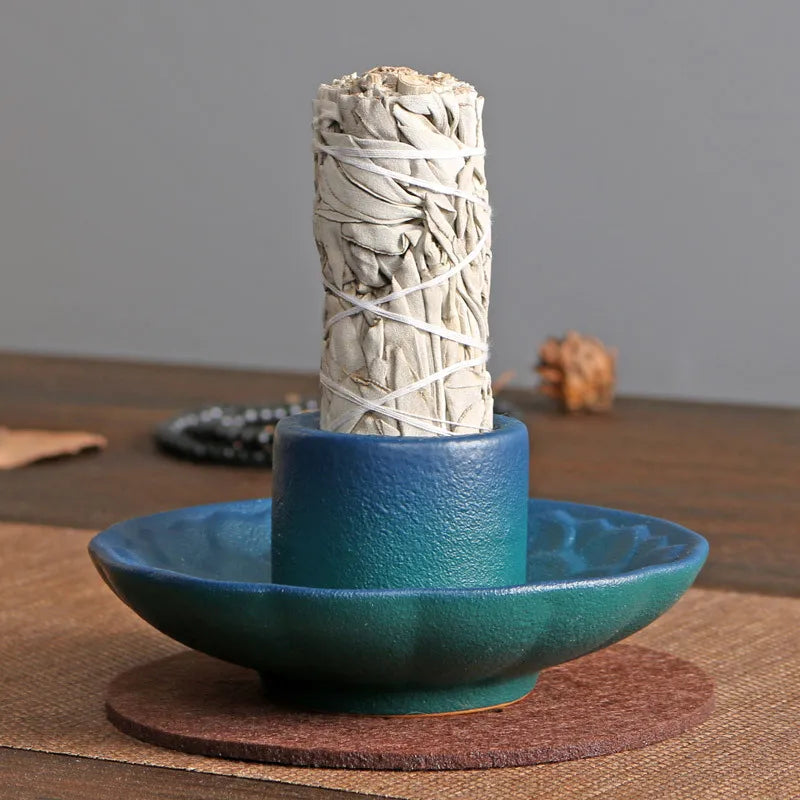 Lotus Palo Santo Holder Ceramic Sage Holder Incense Holder Ash Catcher Tray Incense Burner for Meditation Yoga Room