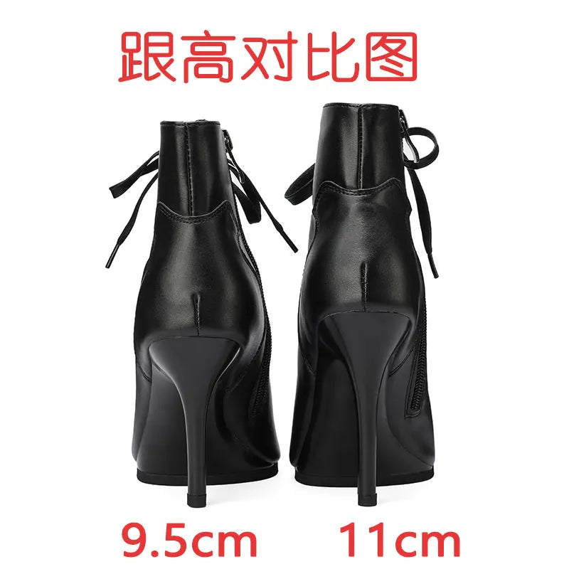 High Quality Customized Brown Latin Dance Shoes Open Toe High Heel Stiletto Boots Slim Heel 11cm Lace Up Dance Boots