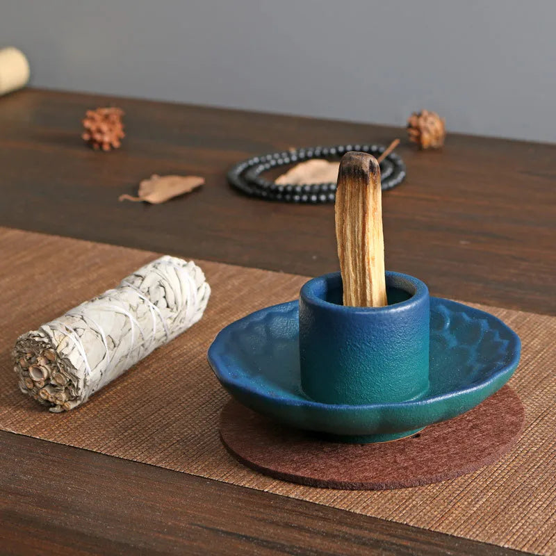 Lotus Palo Santo Holder Ceramic Sage Holder Incense Holder Ash Catcher Tray Incense Burner for Meditation Yoga Room