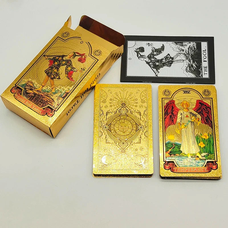 New Version Plastic Tarot Rider Waite Waterproof Gold Foil Tarot Deck With Nice PVC Package Prediction Cards Game