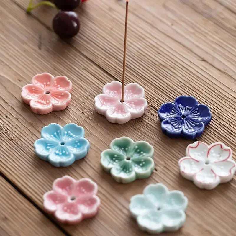 Ceramic Cherry Blossom Incense Burner | Home Decor Stick Holder