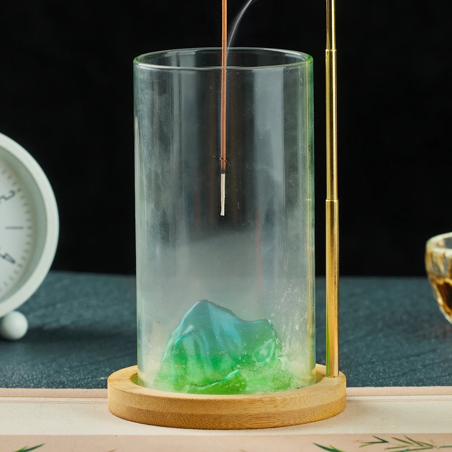 Glass Mountain Incense Holder Height-adjustable Incense Stick Holder Anti-Ash Incense Burner for Yoga Meditation SPA Home Decor