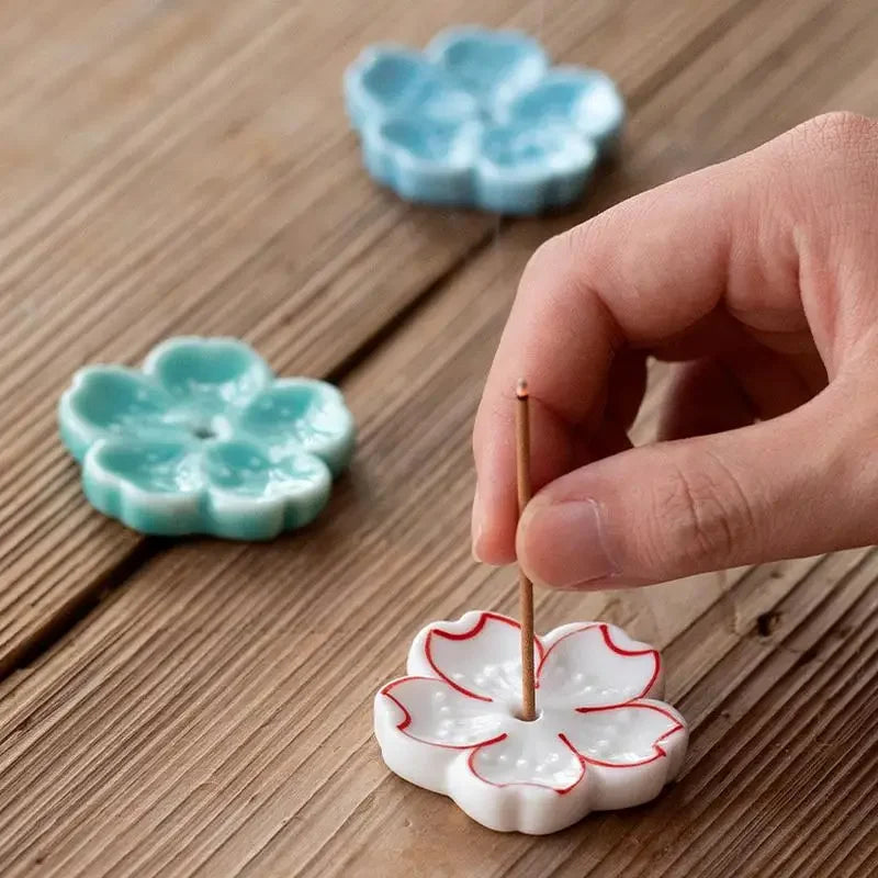 Ceramic Cherry Blossom Incense Burner | Home Decor Stick Holder