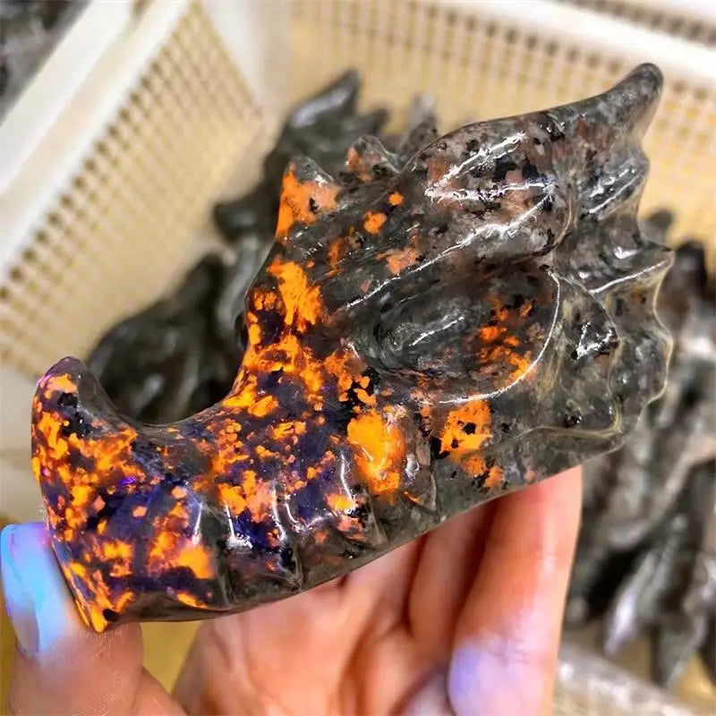 Natural Yooperlite Crystal Quartz Stone Dragon Head Hand-Carved