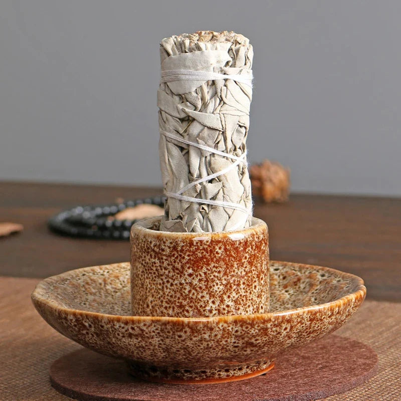 Lotus Palo Santo Holder Ceramic Sage Holder Incense Holder Ash Catcher Tray Incense Burner for Meditation Yoga Room