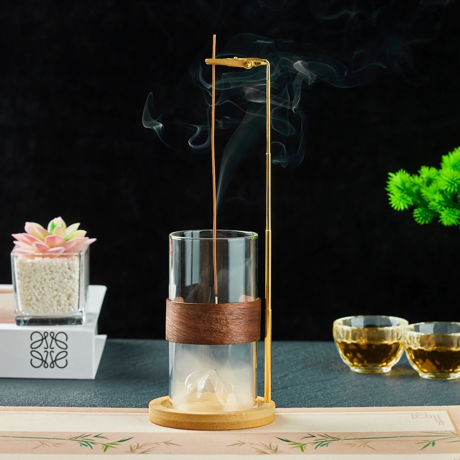Glass Mountain Incense Holder Height-adjustable Incense Stick Holder Anti-Ash Incense Burner for Yoga Meditation SPA Home Decor