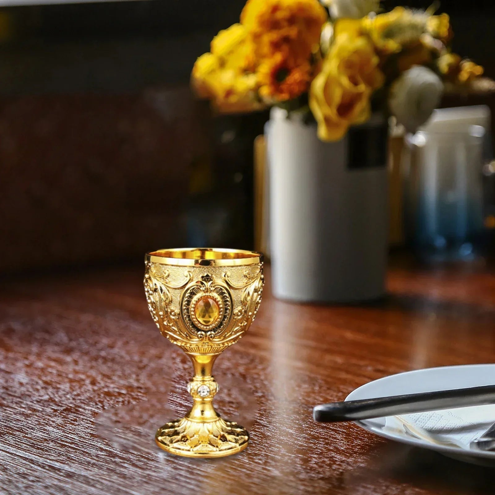 1Pc 30ml Light Luxury Goblet Embossed Wine Drink Cup Retro White Wine Chalice Communion Party Household Dining Gifts