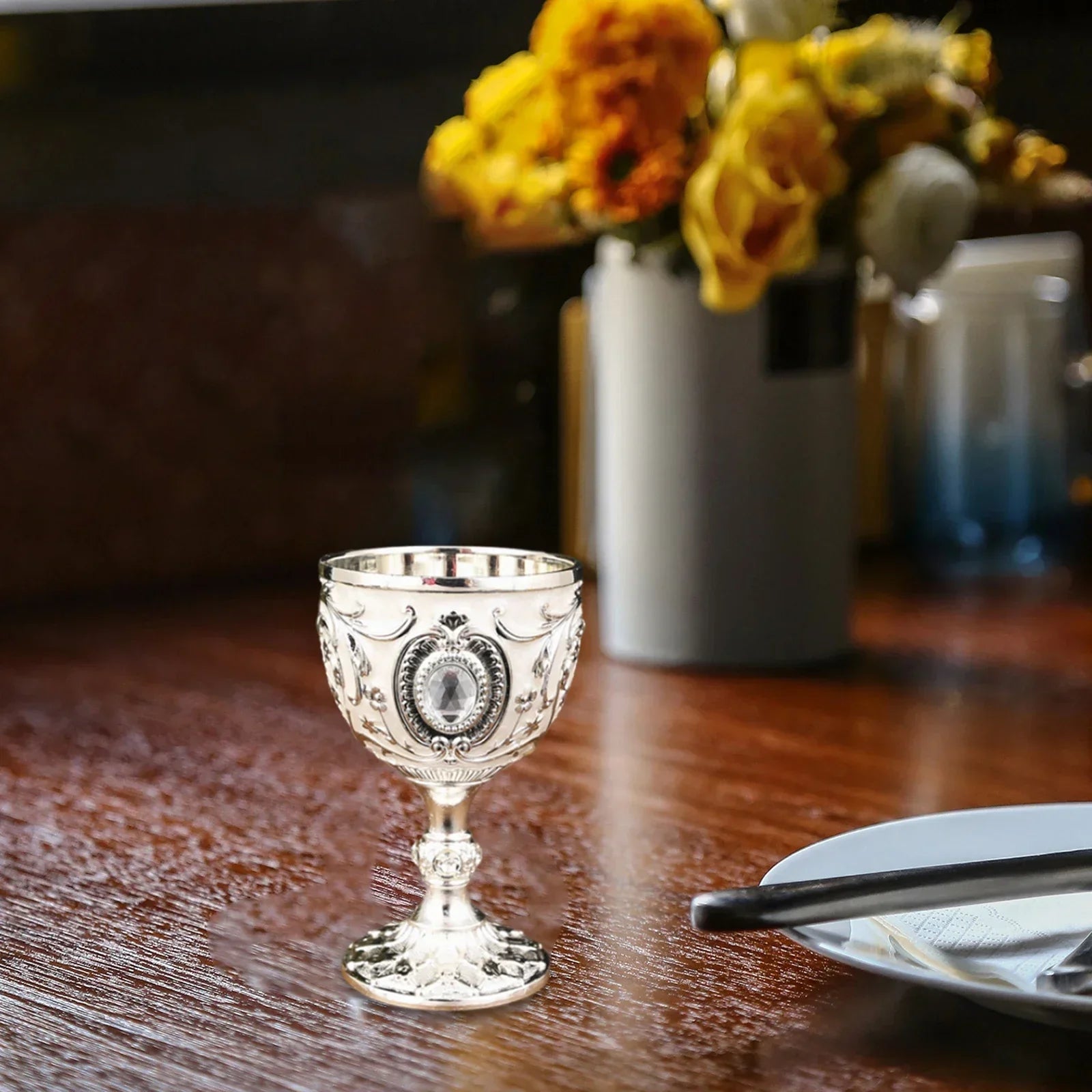 1Pc 30ml Light Luxury Goblet Embossed Wine Drink Cup Retro White Wine Chalice Communion Party Household Dining Gifts