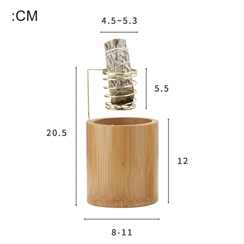 Bamboo Palo Santo Holder Metal Burner Sage Holder with Bamboo Ash Catcher Tray Incense Holder for Meditation Yoga Spa