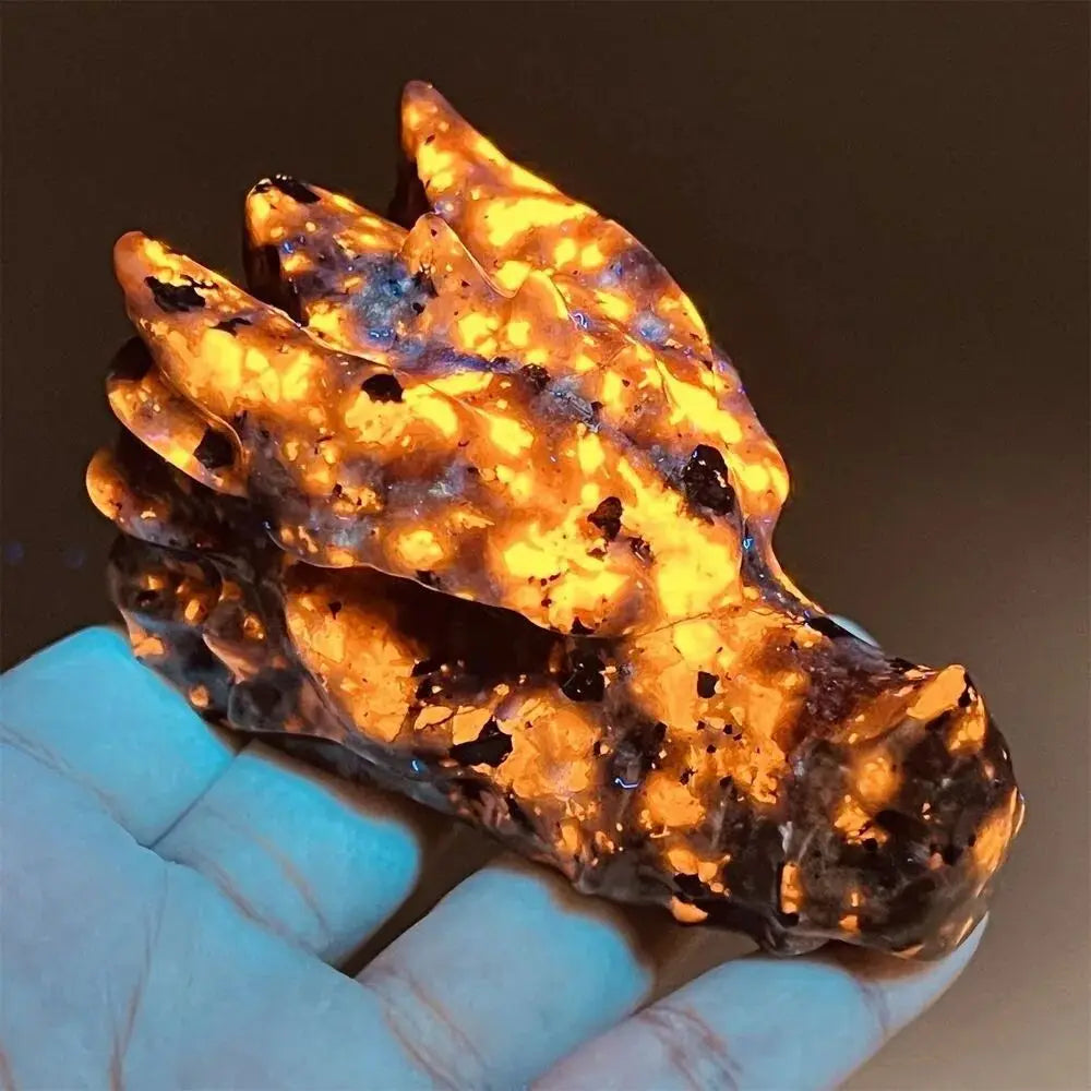 Natural Yooperlite Crystal Quartz Stone Dragon Head Hand-Carved