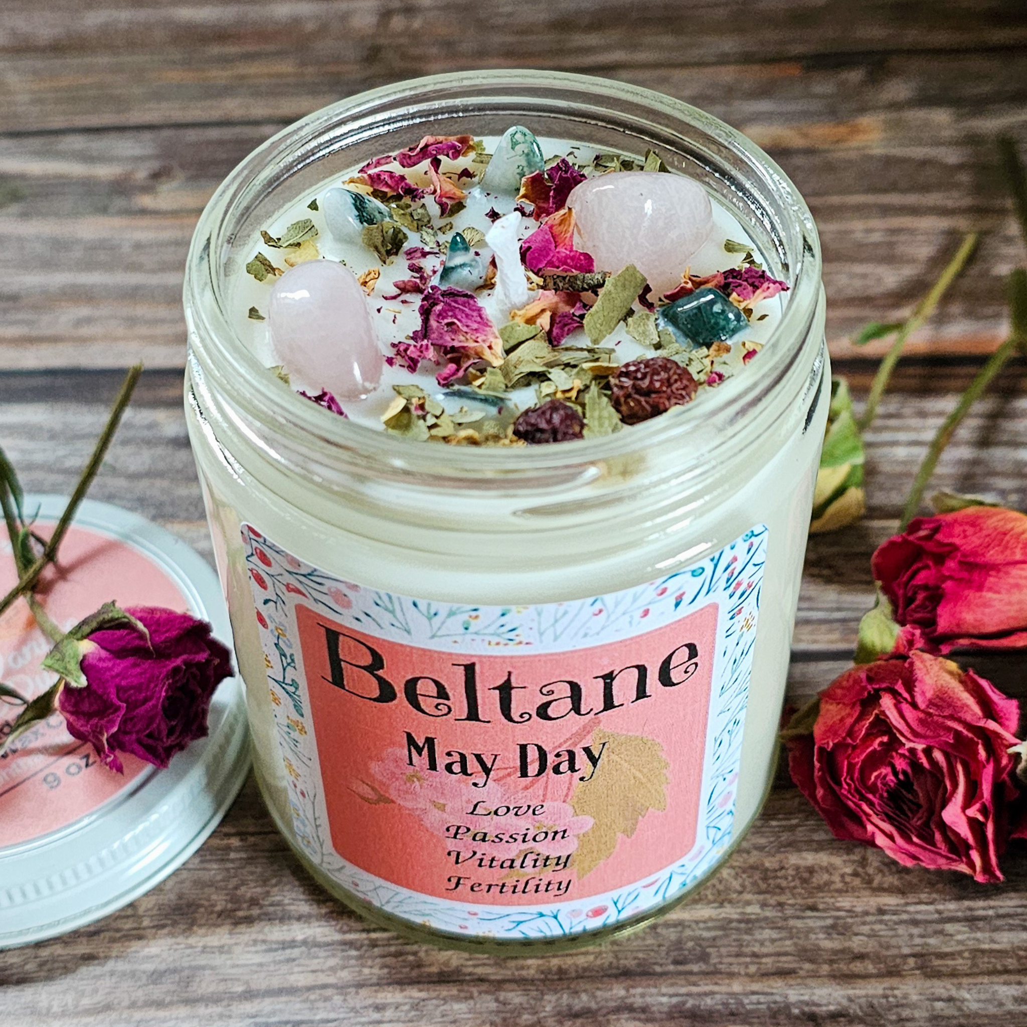 Beltane Ritual Candle – Honey Vanilla Floral Soy Candle for Passion, Love & Spring Renewal