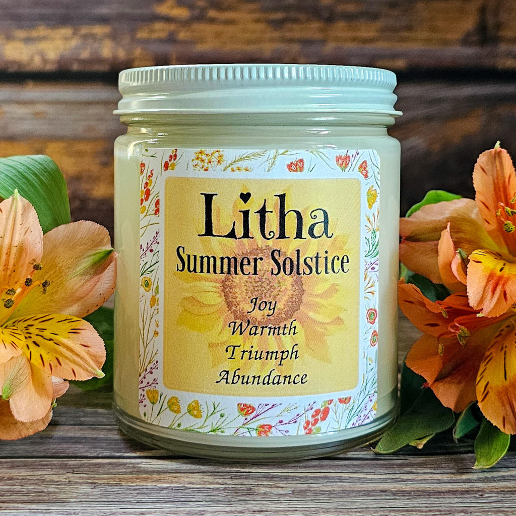 Litha Ritual Candle – Floral Summer Solstice Soy Candle for Sun Energy, Joy & Seasonal Celebration