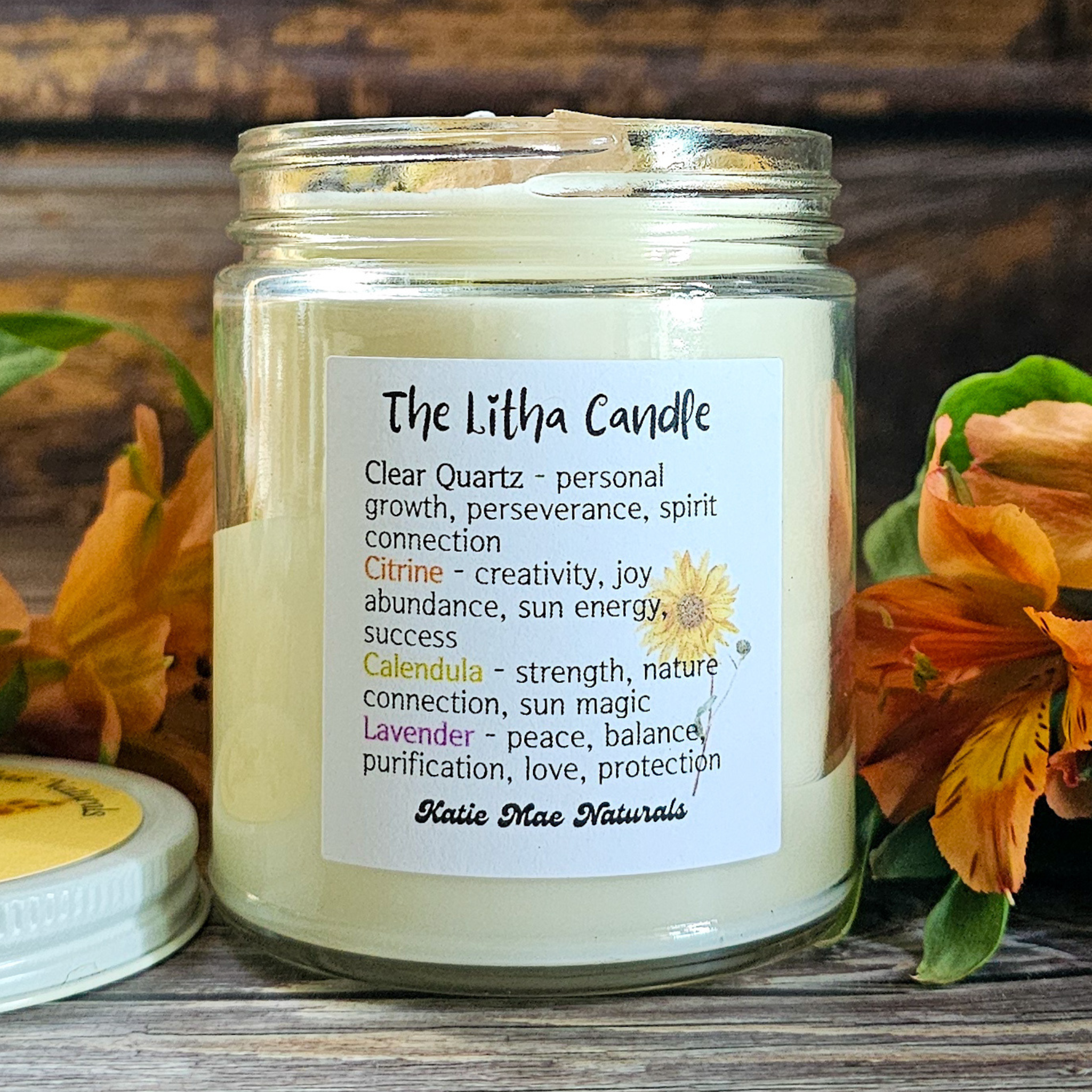 Litha Ritual Candle – Floral Summer Solstice Soy Candle for Sun Energy, Joy & Seasonal Celebration