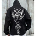 Viking Raven Rune Hoodie – Nordic Vegvisir & Odin Raven Graphic Pullover, Unisex Gothic Streetwear