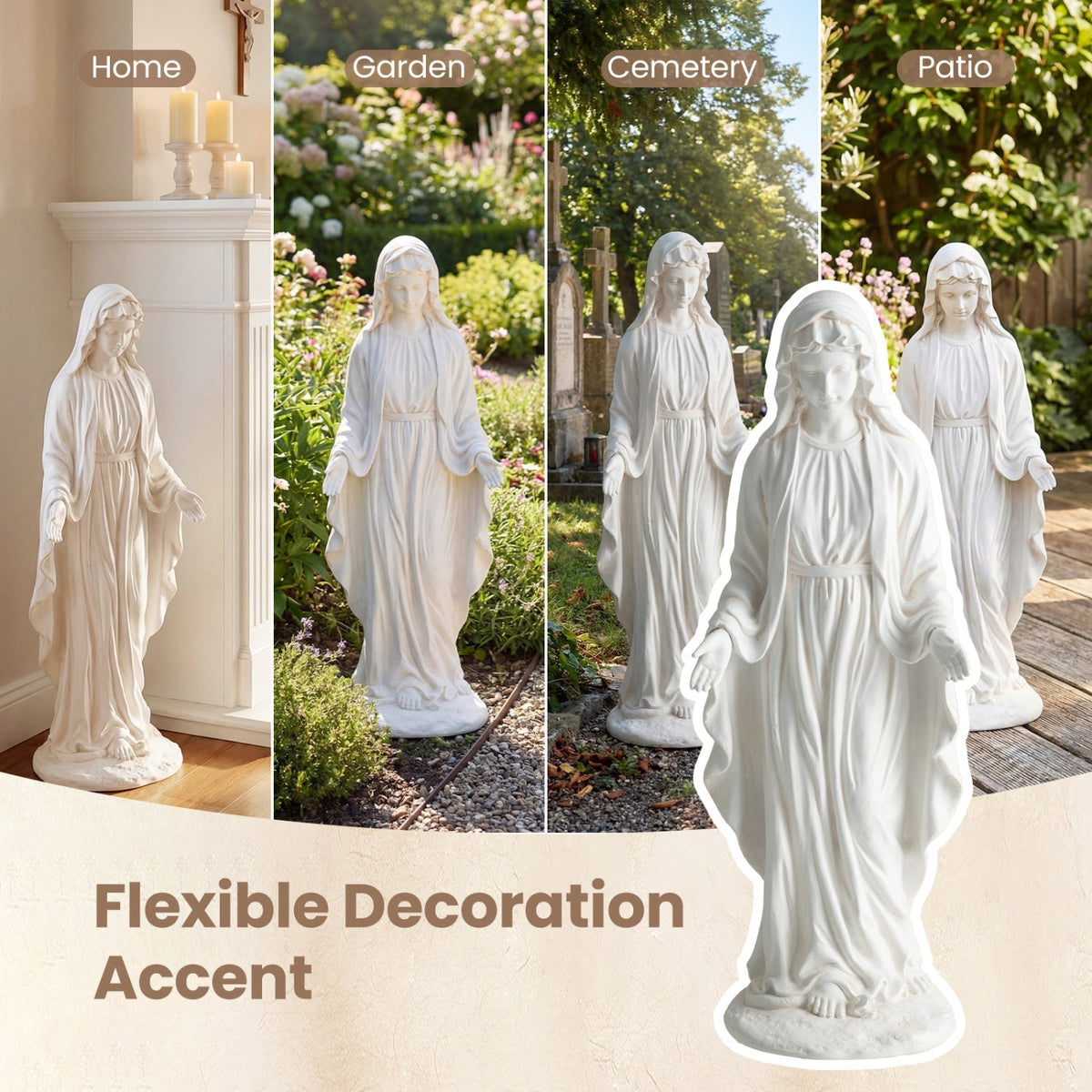 Virgin Mary Statue 29.5 inch Tall Outdoor Religious Sculpture with Aged Finish