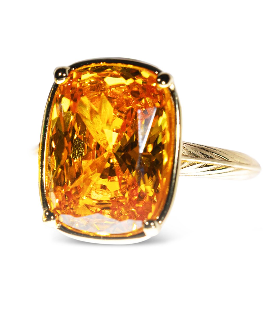 Sterling Silver Elongated Cushion Canary CZ Cocktail Ring