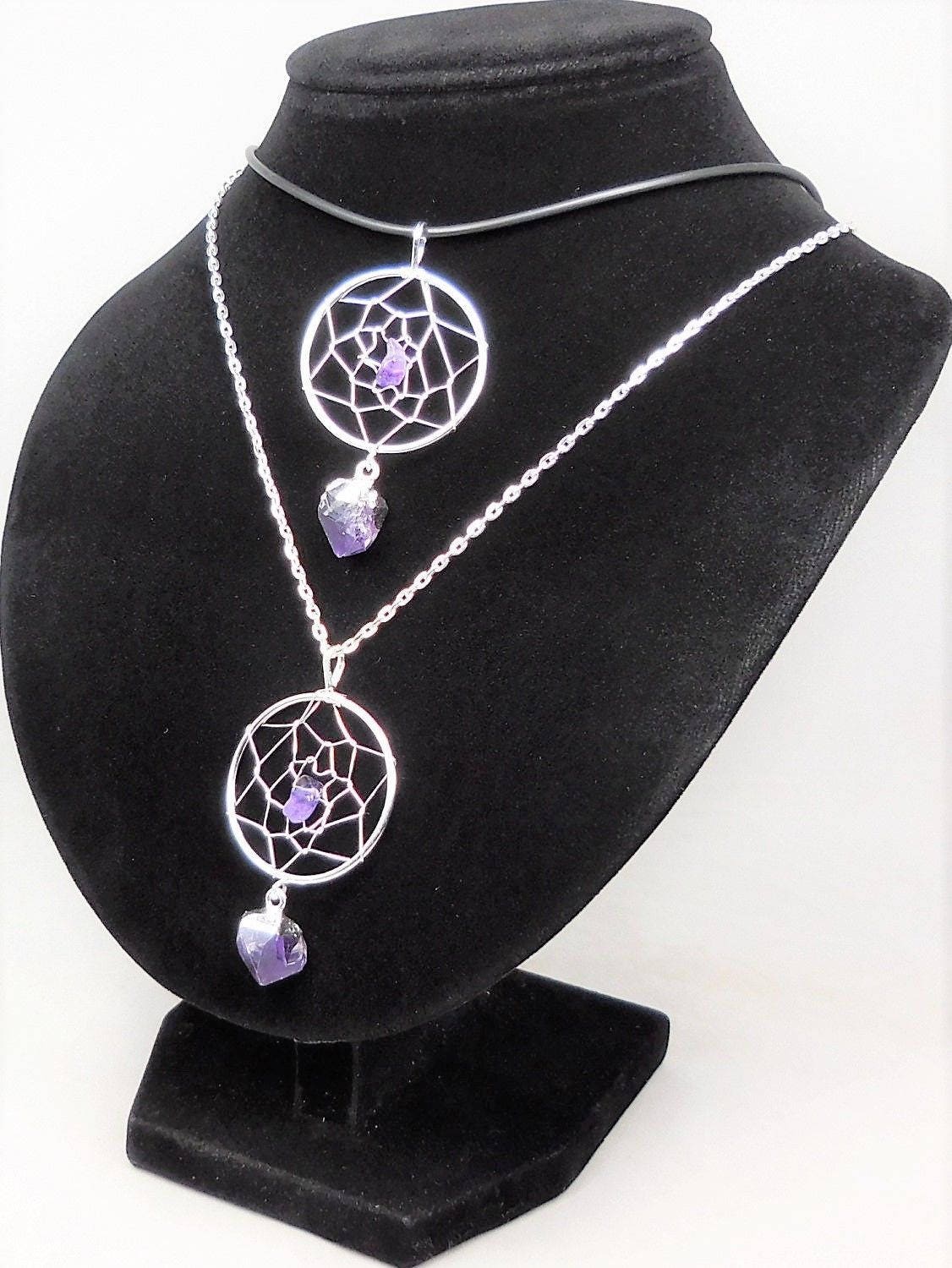 Dreamcatcher Pendant (Amethyst Crystal)(Silver Plated)