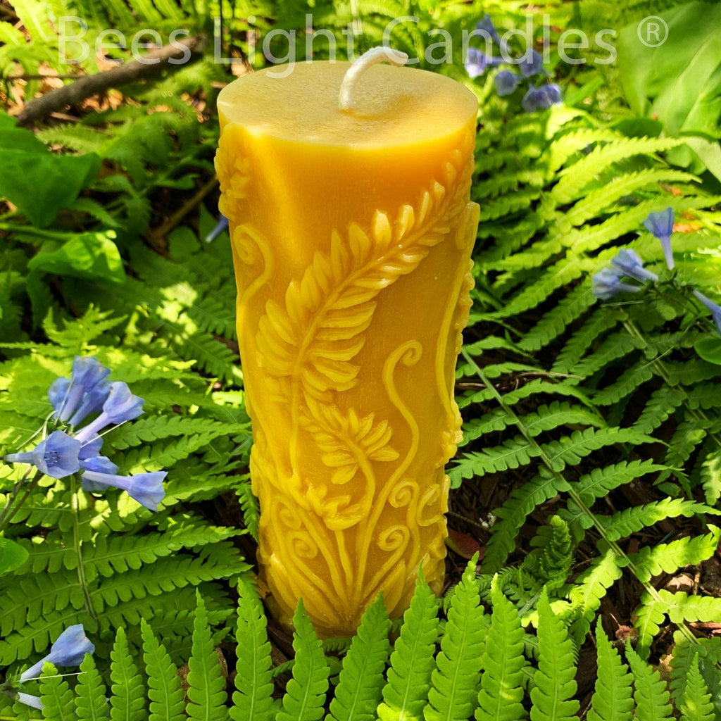 Fern Pillar Beeswax Candle in Yellow or White