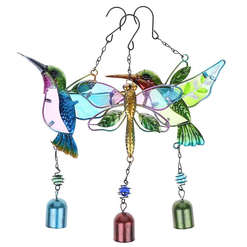 Bird Wind Chime For Wall Window Door Wind Bell Hanging Ornaments Indoor/Outdoor Metal Portable Wind Chimes Glass Pendant Tassels For Home Wall Party Festival Decor Garden Decoration Ornament Craft Gift
