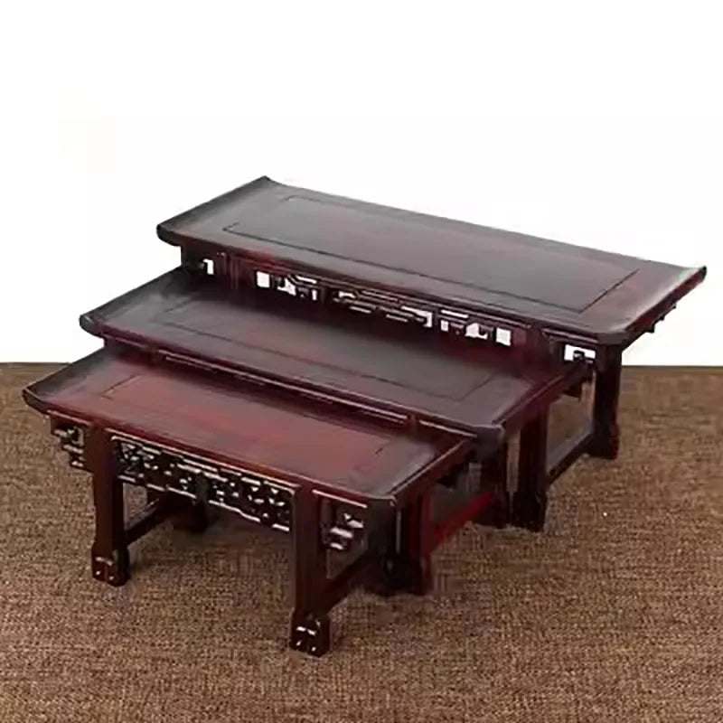 Small Mahogany Buddha Table, Solid Wood Vase / Bonsai Base, Miniature Raised Head