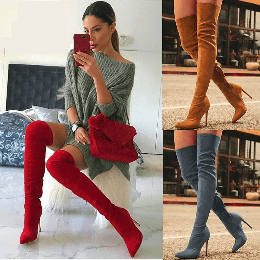 Suede Over-the-knee Stretchy Thigh-high Womens Boots