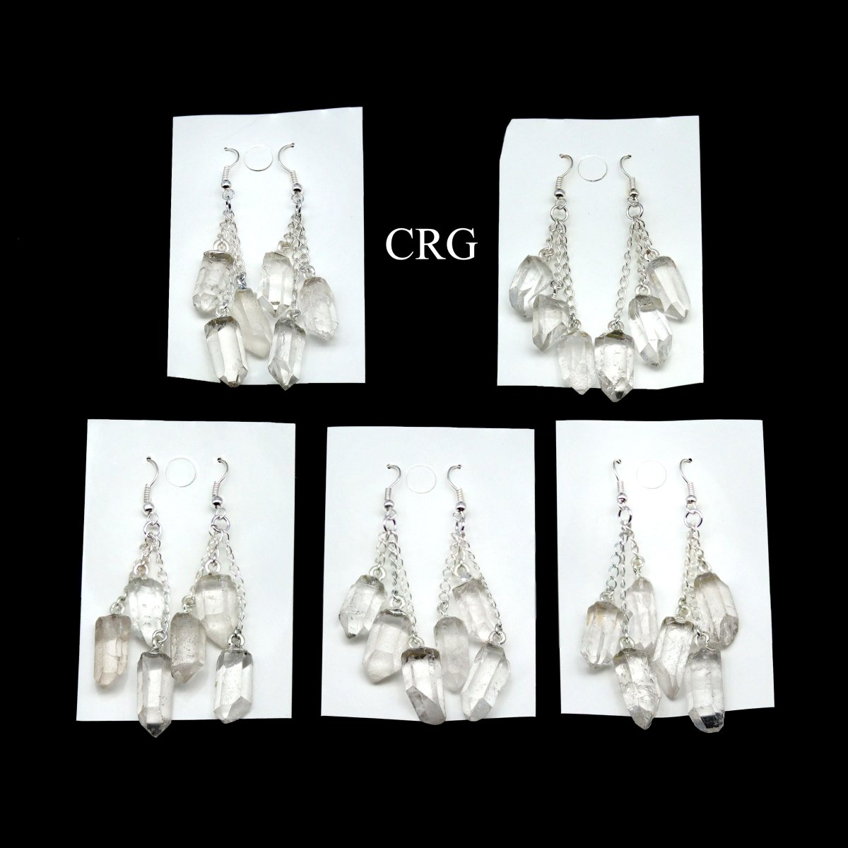 Clear Quartz Triple Point Earrings with Silver Plated Wire (2 Inches) (1 Pair)
