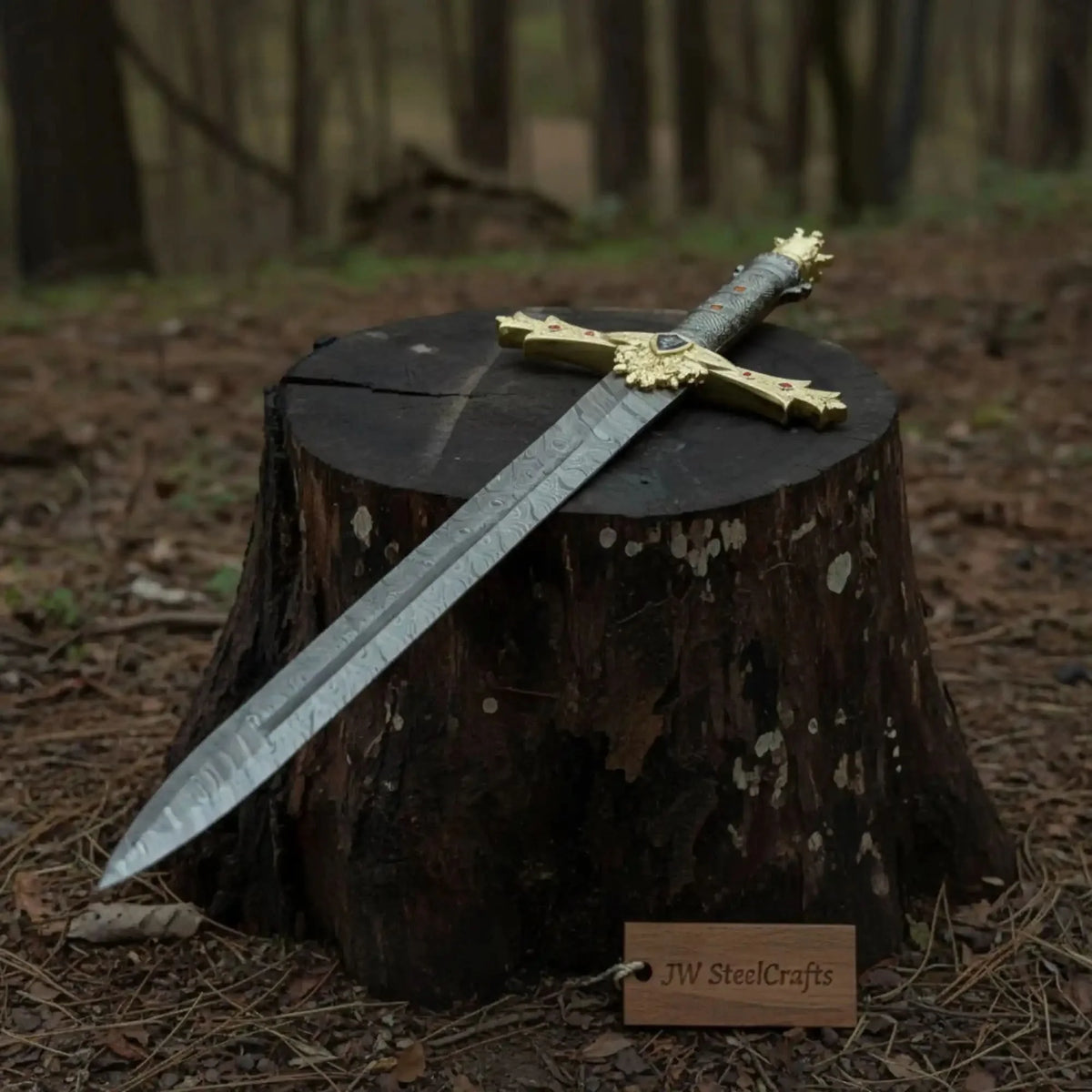 Handmade Golden Crusade Sword Authentic Crusader Sword Replica in Damascus Steel
