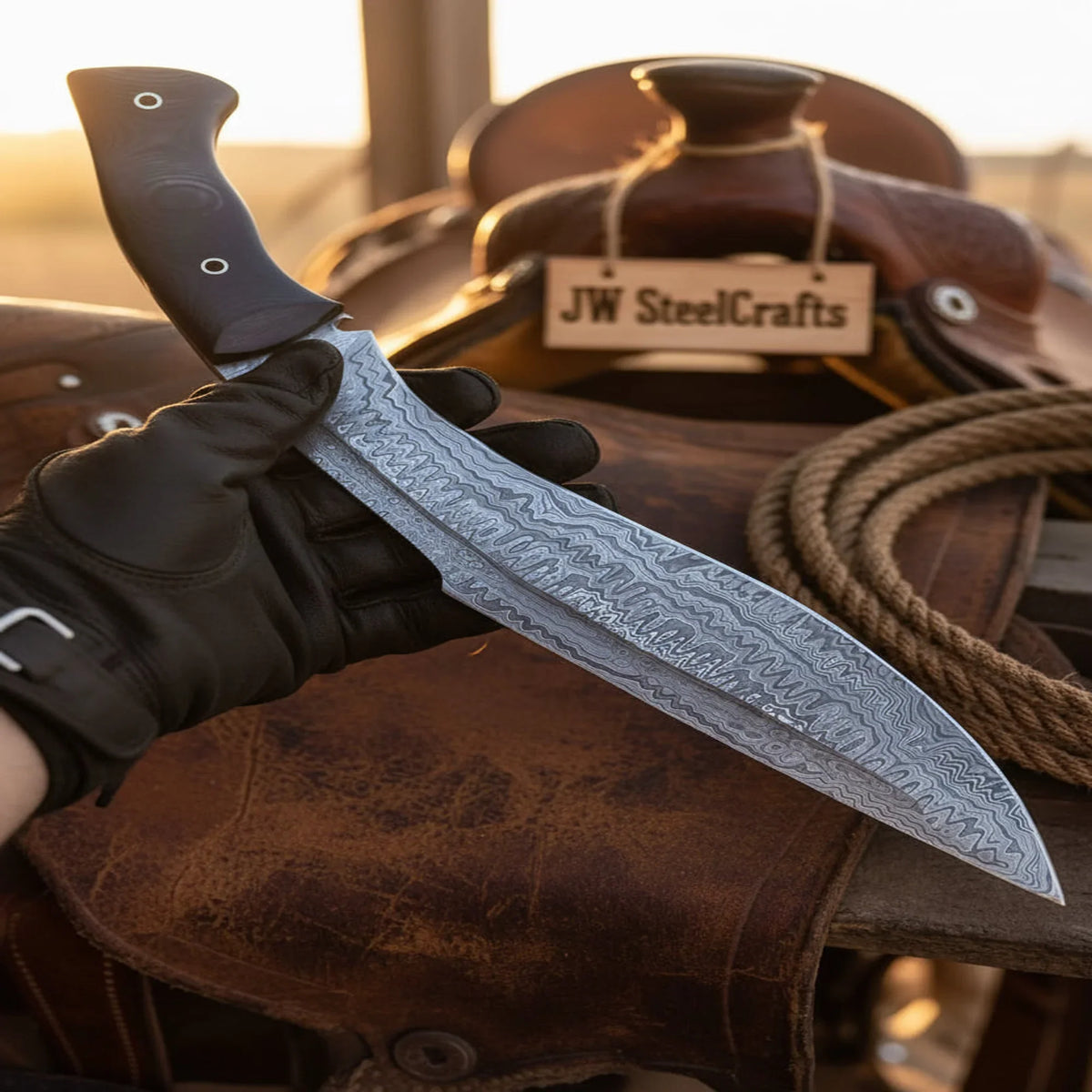 Damascus Kukri Machete – Handmade Forged Outdoor Chopping Knife
