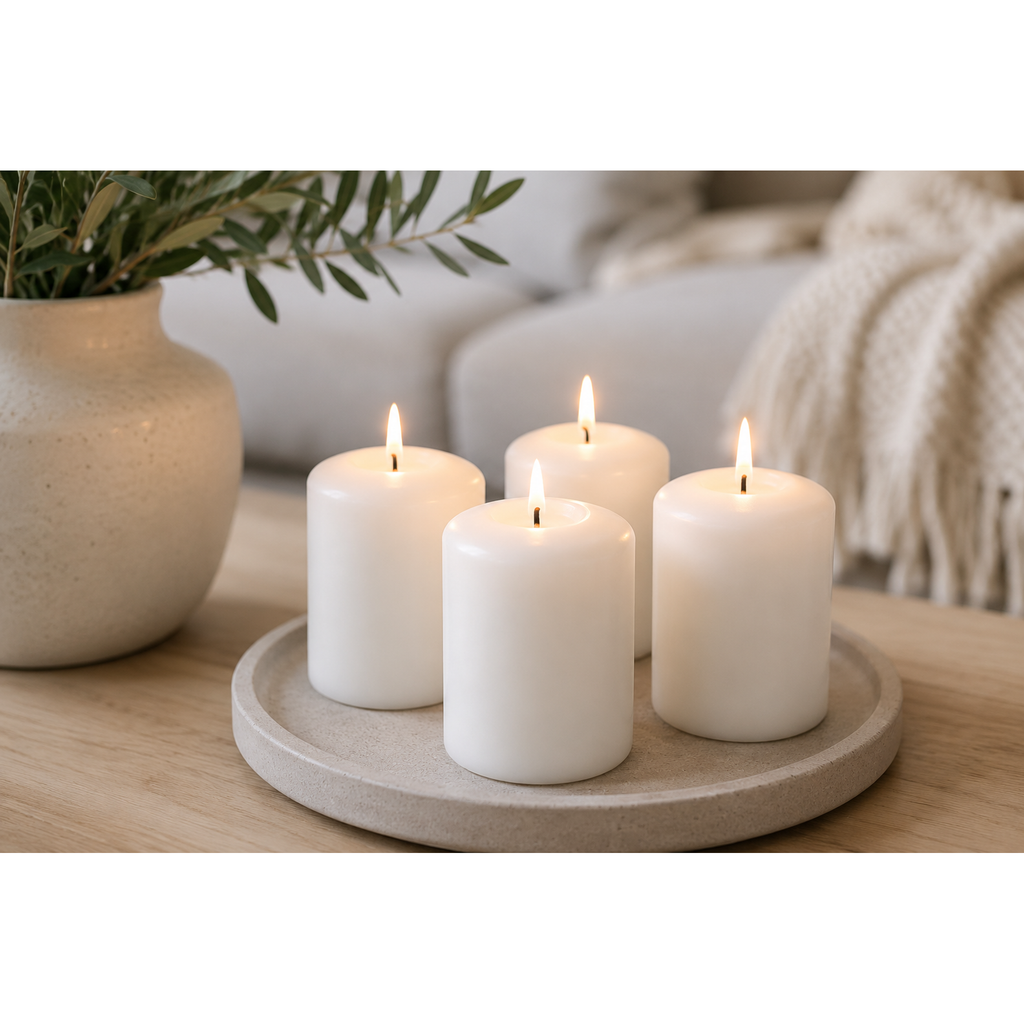 White Pillar Candles - 2" x 4" 4 Pack 25 Hour Burn Time, Dripless & Unscented, European Made