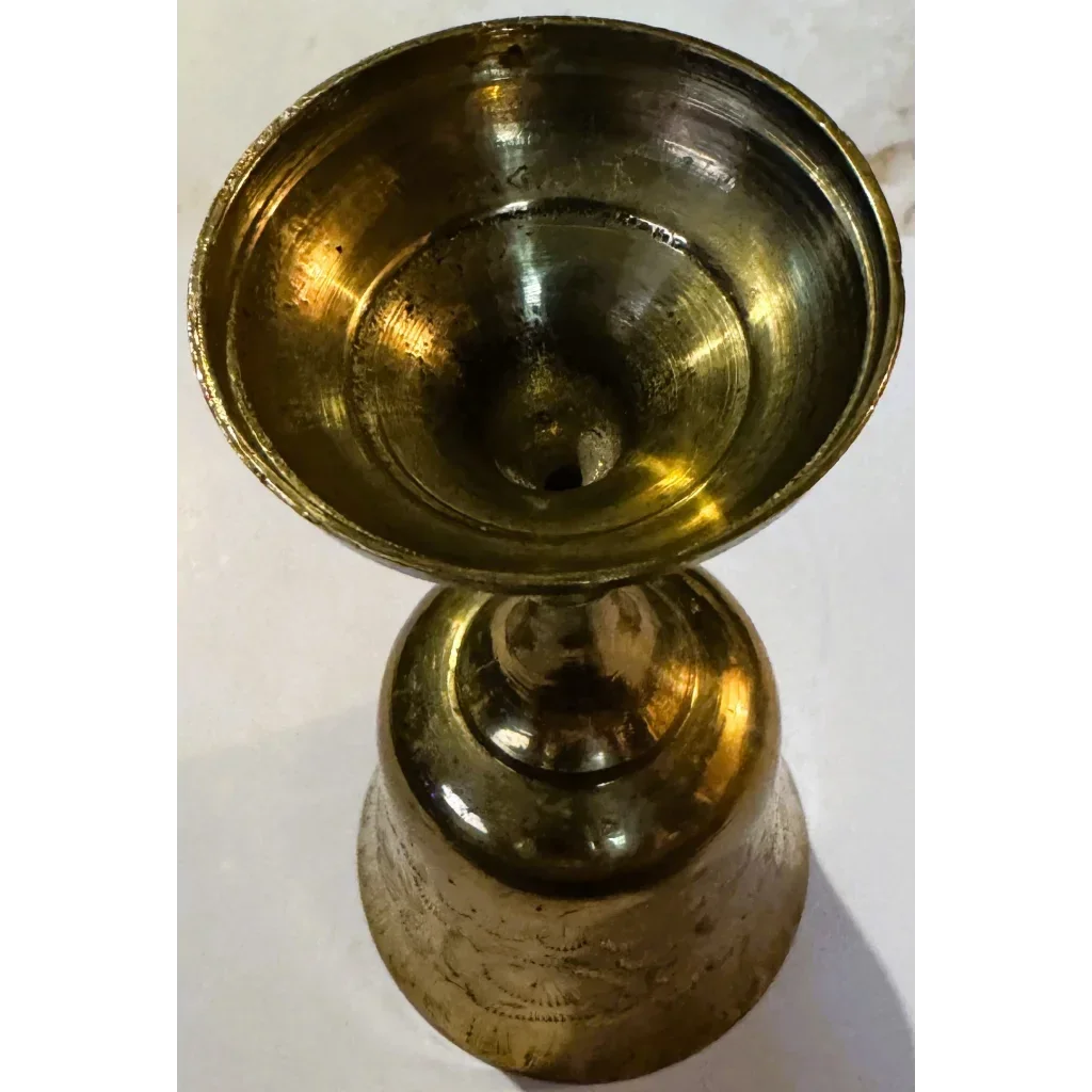 Vintage Etched Brass Goblet Chalice 🏺 Indian Bright-Cut Engraving INDIA Scratch Mark to Base