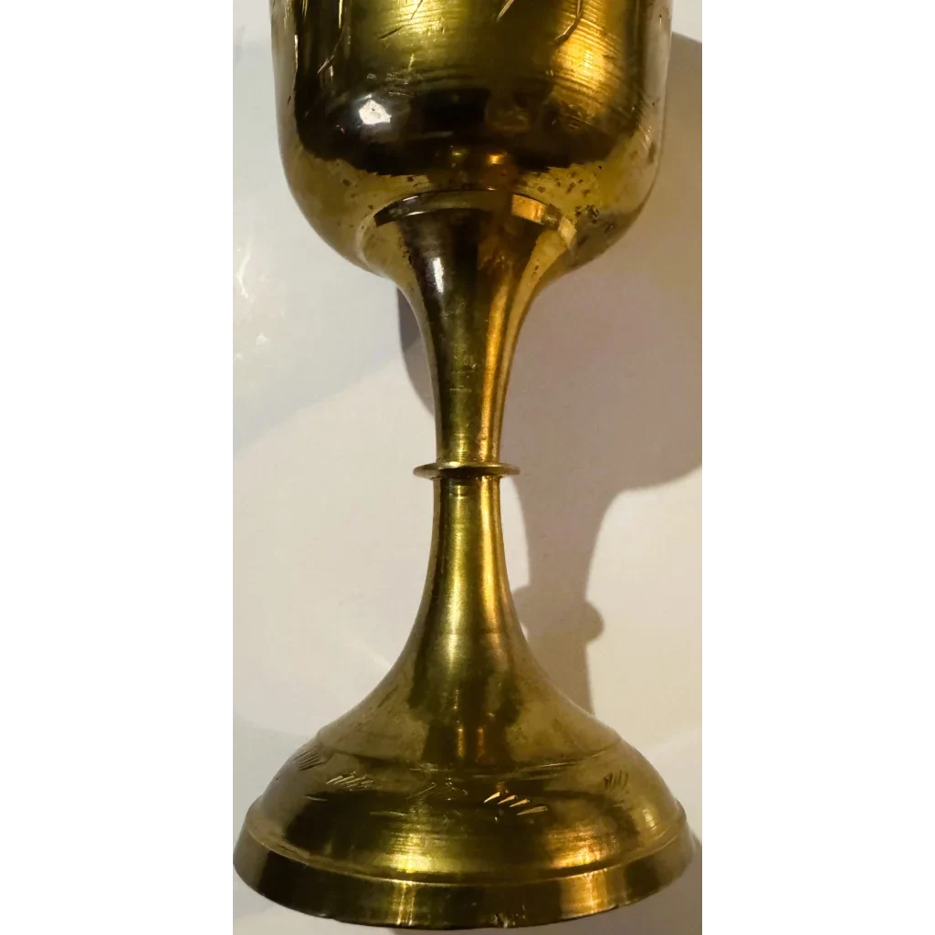 Vintage Etched Brass Goblet Chalice 🏺 Indian Bright-Cut Engraving INDIA Scratch Mark to Base