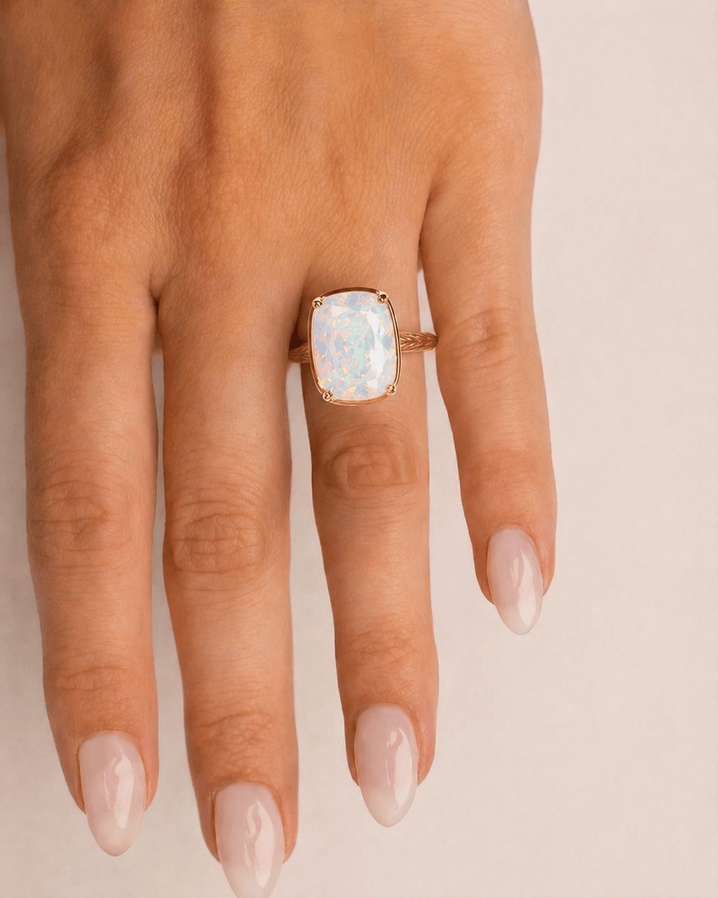 Sterling Silver Elongated Cushion Opal Cocktail Ring