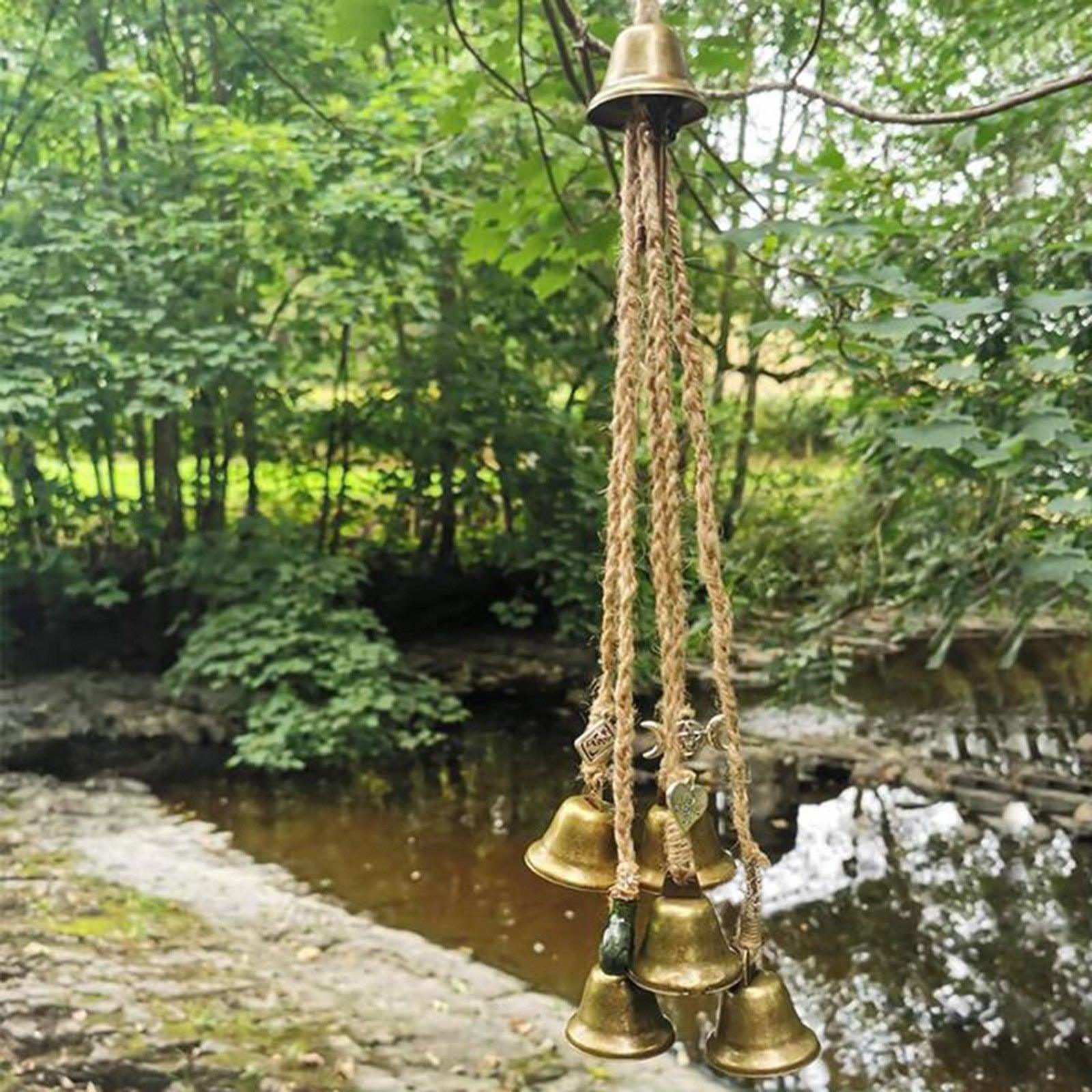 Good Luck Blessing Bells Evil Spirit Wind Chimes Witch 6 Bells Door Charm Decor Home Room Balcony Wind Chimes 24 Inch Vintage Bell For Wealth & Safe Success Ward Off Evil Protect Peace Home Garden Car Interiors