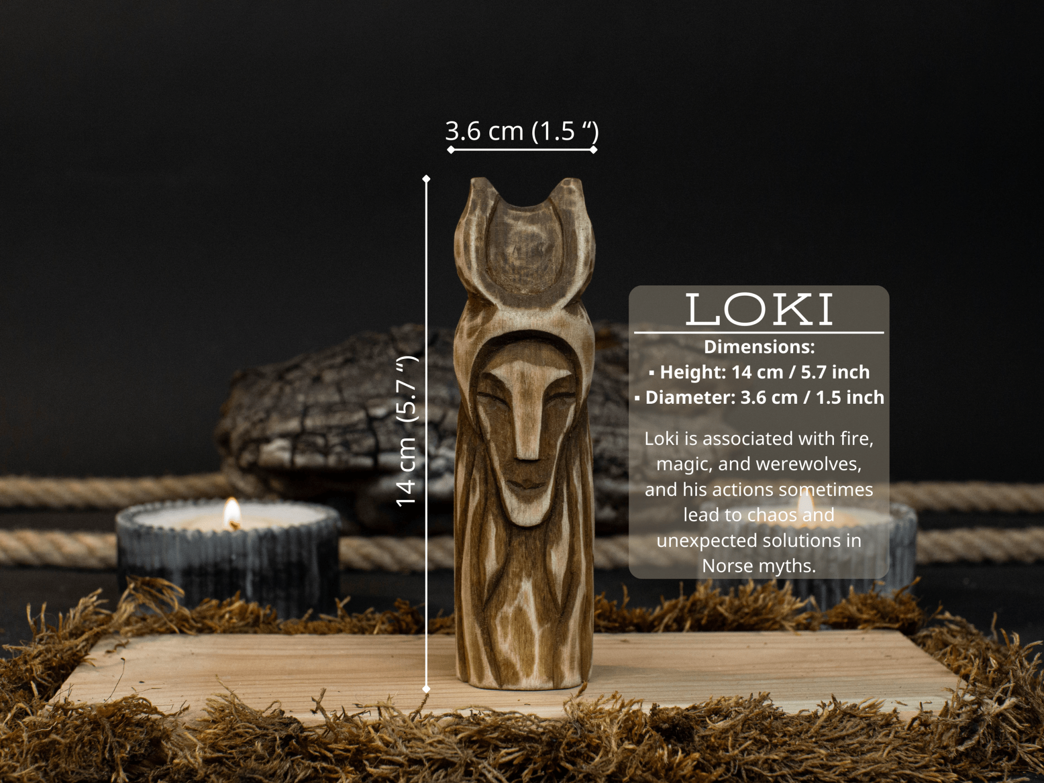 Hand-Carved Loki Figurine – 14 cm (5.7 inches) Wooden Norse God of Mischief Statue
