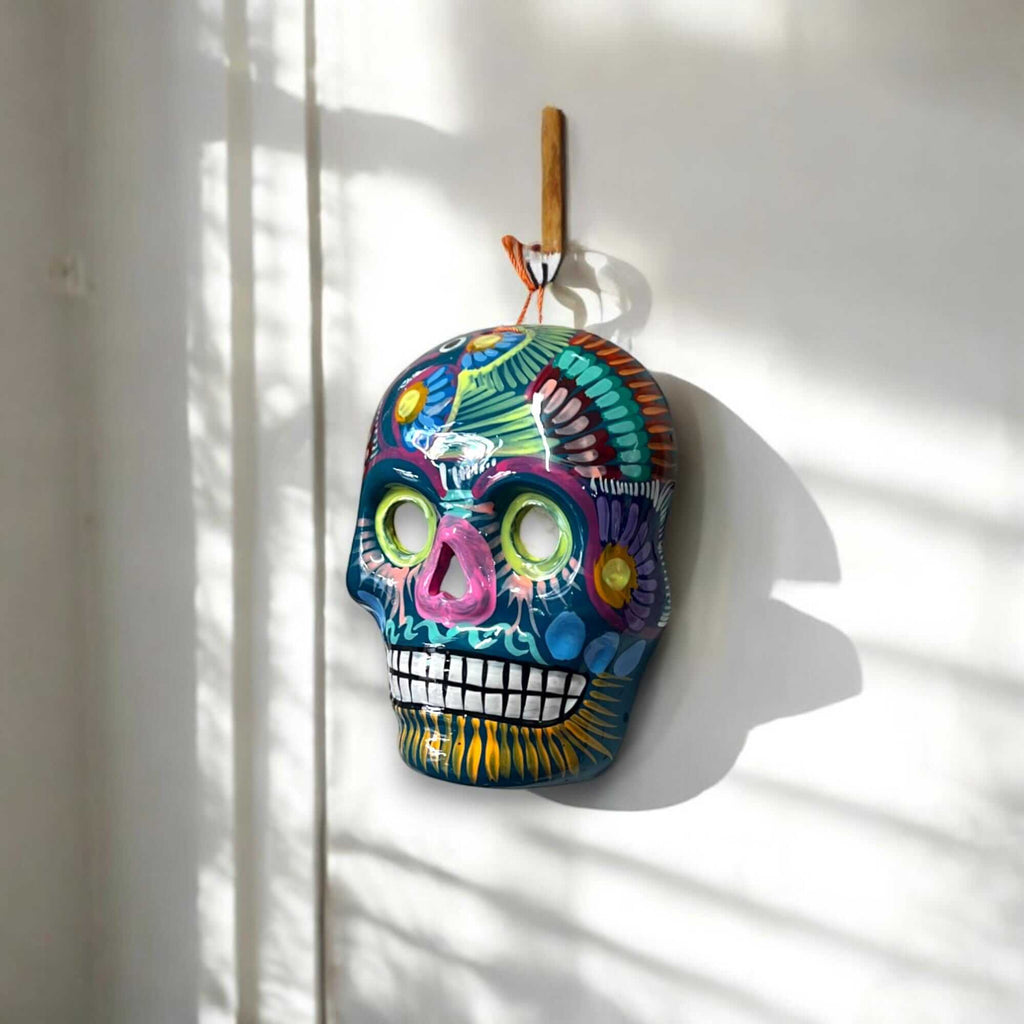 Colorful Calavera Skull | Hand-Painted Mexican Wall Art Decor