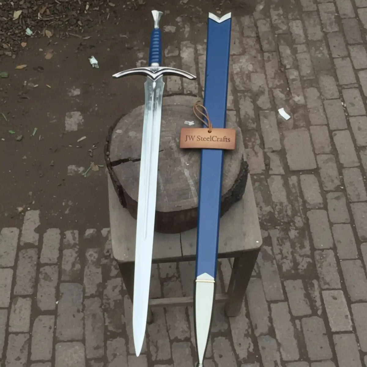 Blue Valor Handmade Medieval Knight Sword Replica | Blue Leather & Polish Blade