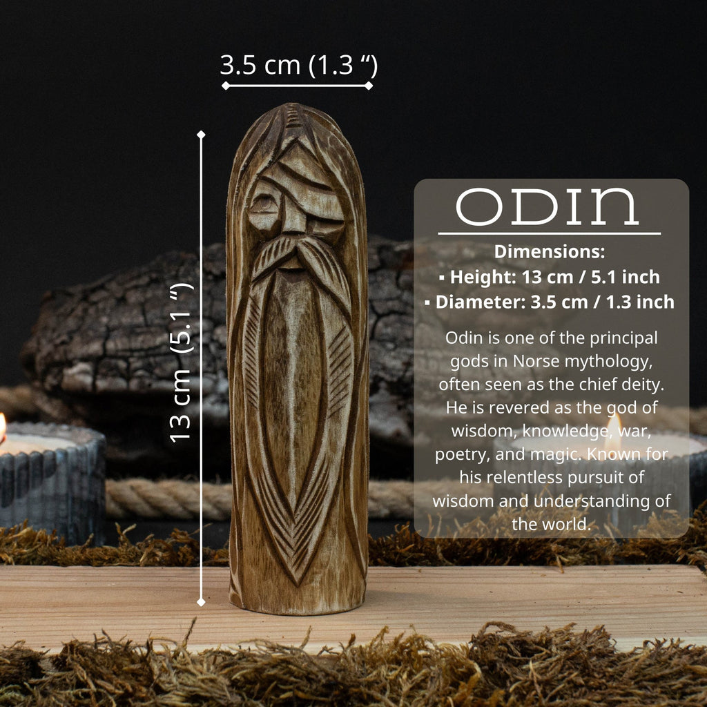 Odin Figurine – 13 cm (5.1 inches) Hand-Carved Wooden Norse God Statue