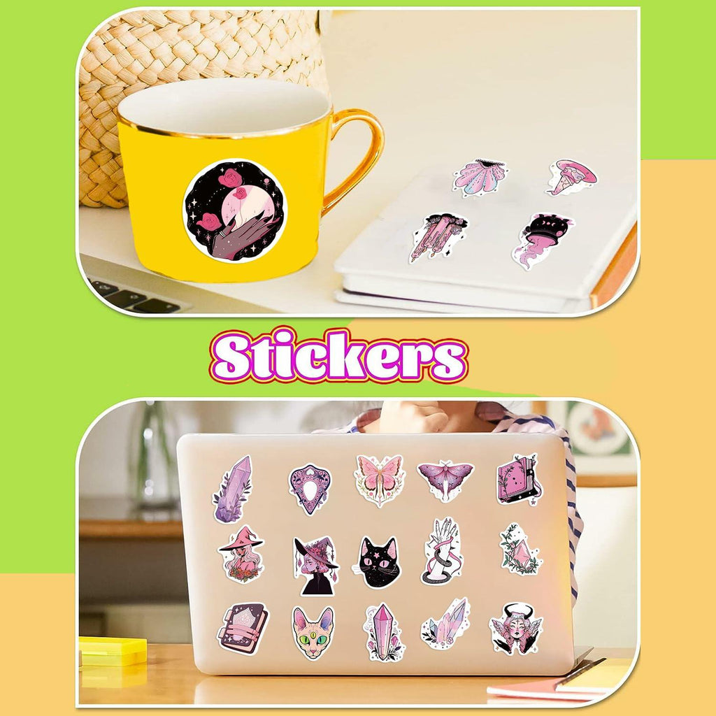 MKZ 50 PCS Waterproof Pink Witchy Stickers Vinyl Celestial Witchcraft
