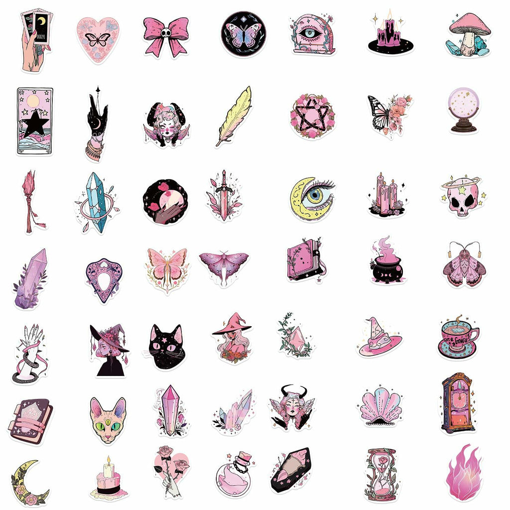 MKZ 50 PCS Waterproof Pink Witchy Stickers Vinyl Celestial Witchcraft