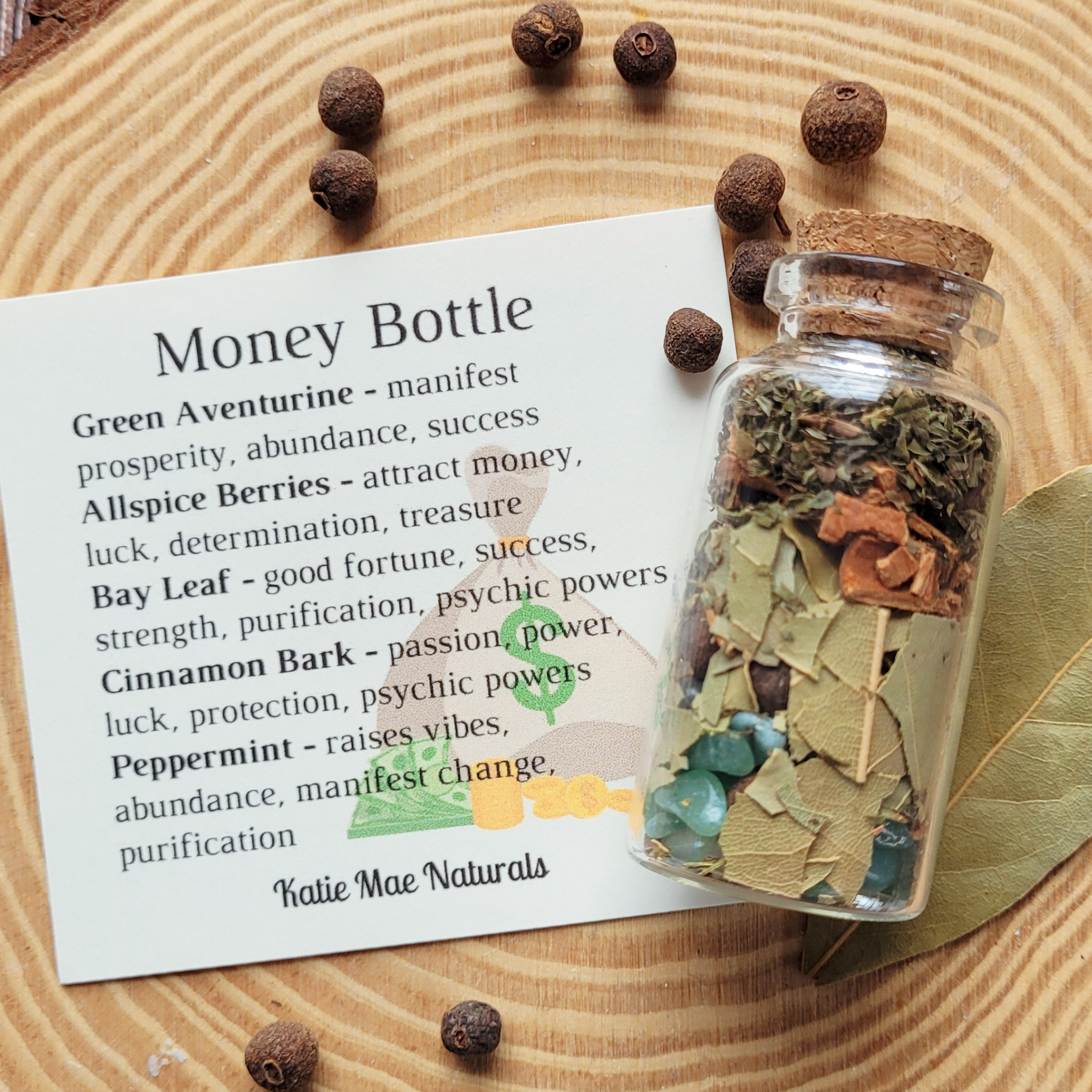 Money Spell Bottle, Herbs for Attracting Wealth and Abundance
